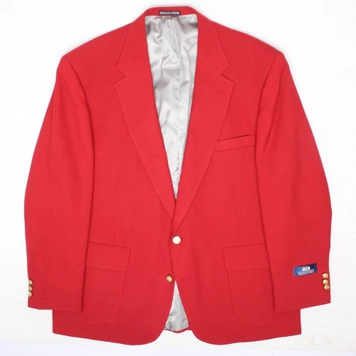 VTG Stafford Blazer Mens 46R Solid Red Wool Blend Sport Coat Brass Button Jacket
