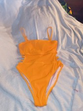 Orange Size Small Ribbed Side Cut Outs One Piece Swimsuit