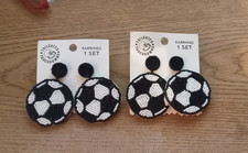 2 pair of Soccer Earrings Tailgates Touchdowns Black/White 2.5  New 