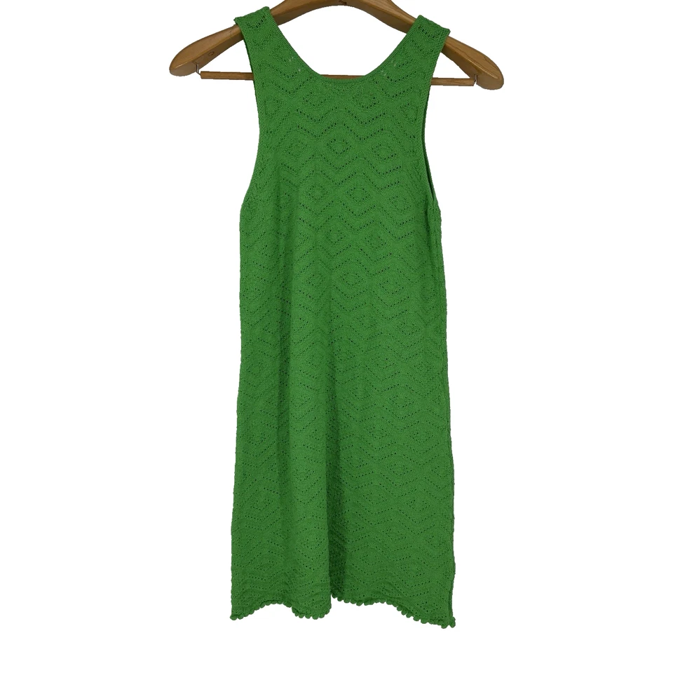 Zara Girls Sleeveless Knit Midi Dress 13 14 Spring Green Pointelle Ruffle Hem - Image 2 of 4
