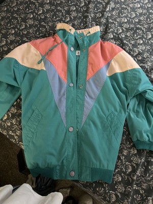 Vintage IZZI Colorblock Windbreaker Jacket 1990s Pastel Teal Pink