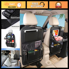 Leather Car Backseat Organizer with Tablet Holder, 9 Pockets, Foldable Tray, Kic