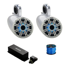 2x Kicker 6.5" Marine LED Speakers, White Grille, 2x White Pods, Remote,Wire