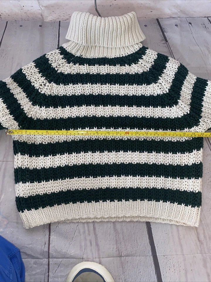 Chunky Open Knit Oversize Striped Cropped Turtleneck Sweater Women’s S Cozy - Image 4 of 4