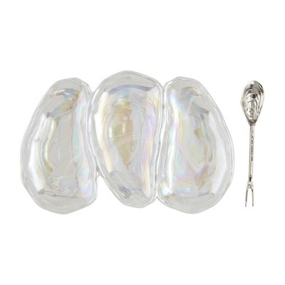 Mud Pie Oyster Triple Dip; dish 6'' x 9'' | utensil 5 1/2''
