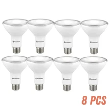 EcoSmart 75W PAR30 LED Flood Light Bulbs Bright White Dimmable – 8 Pack