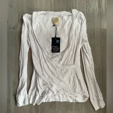 Chaser White Vintage Hooded Waffle Knit Surplice Thermal Long Sleeve Size Small