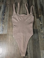 Urban Outfitters Out From Under Ribbed Double Strap Bodysuit Sz M/L Tan Thong