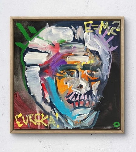 OMAN Original Abstract Einstein Painting 12x12 Canvas Art Modern Expressionist