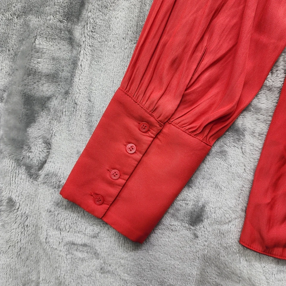 NUEVO Blusa Chelsea28 Top Mujer M Roja Flor de Pascua Fruncida Cuello Dividido Manga Larga Foto 3 de 4