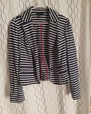 INC International Concepts  Strype Blue/White Women Blazer Jacket Cotton Size L 