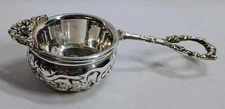 Vintage Silver Plated Tea Strainer with Under Plate Ornate