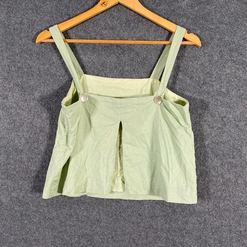 Nude Lucy Top Womens Small Green Crop Blouse Linen Coastal Cocktail Flowy 4C - Picture 11 of 13