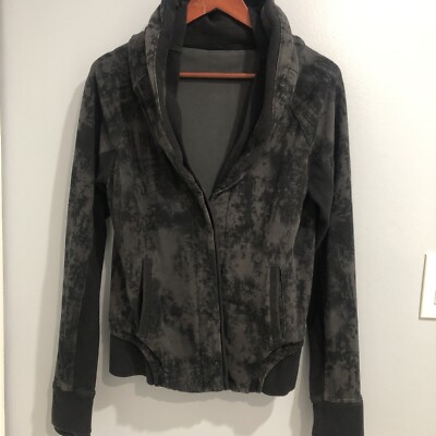 Lululemon To Class Jacket Black Gray Tie Dye Cozy Double collar Size 8