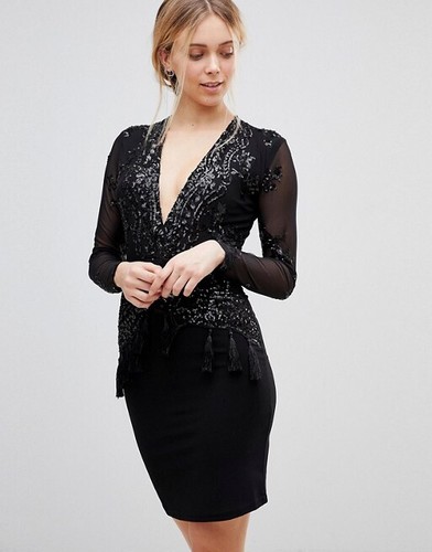 Boohoo Black Sequin Tassel Embellished 