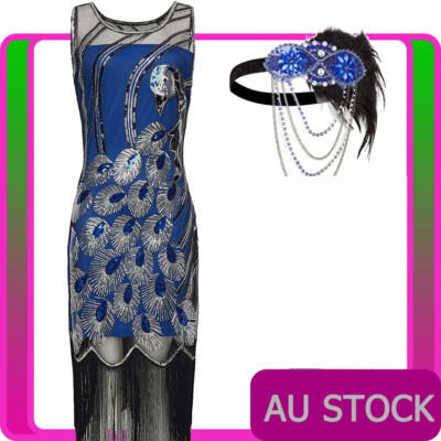 Womens 20s 1920s Roaring Flapper Costume Peacock Sequin Gatsby