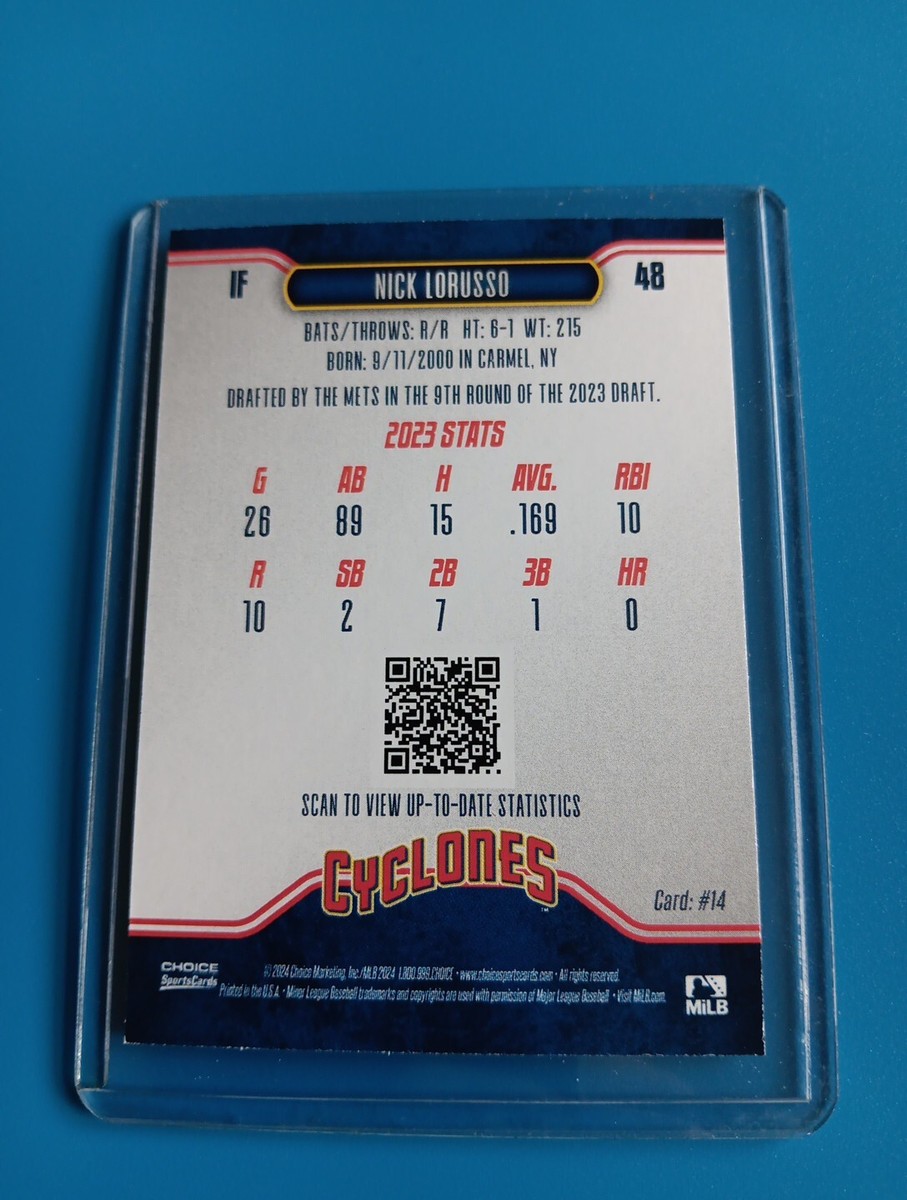 Nick Lorusso Baseball Card 2024 Choice Rookie Brooklyn Cyclones NY