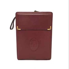 Authentic Cartier Clutch Bag Must de Cartier Wine Red Leather