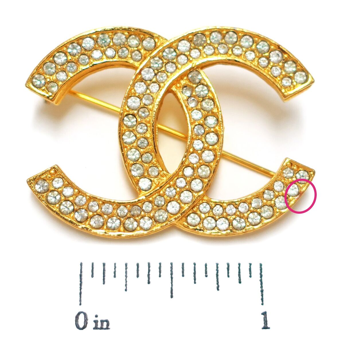 CHANEL Gold Plated CC Logos Rhinestone Vintage Pin Brooch CHANEL Gold Plated CC Logos Rhinestone Vintage Pin Brooch
