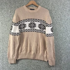 Daniel Cremieux Sweater Men Camel Swowflakes Fair Isle Cotton Crewneck Pullover 