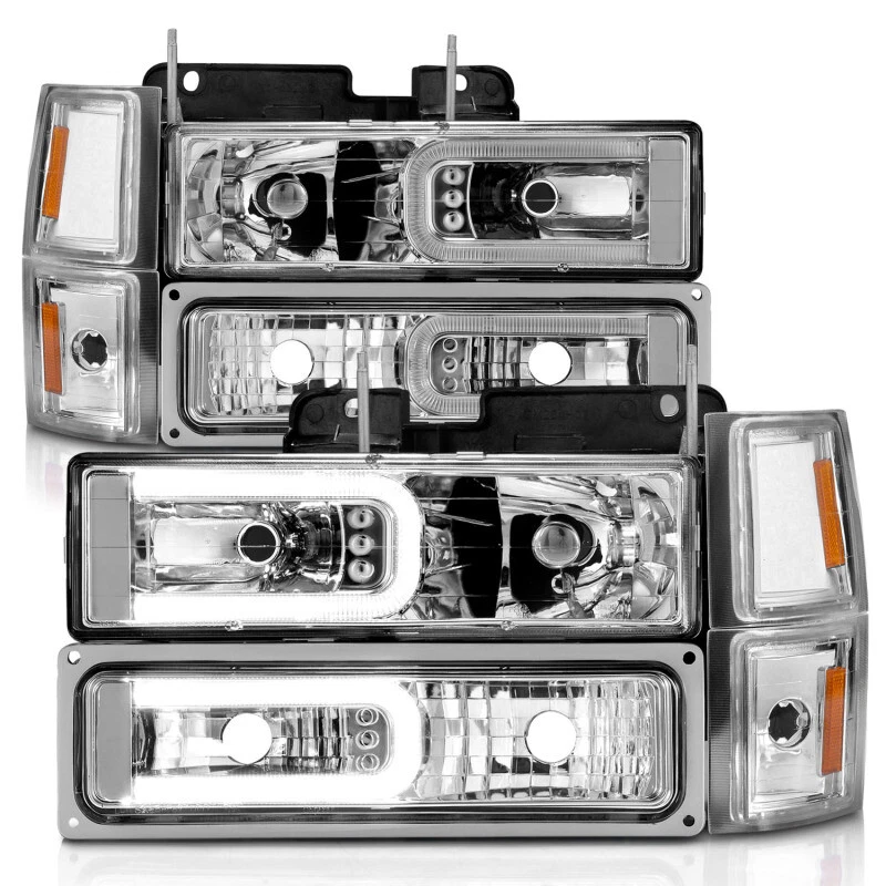 Faros de cristal ANZO para Chevrolet C1500 88-98 con barra de luz carcasa cromada con Foto 2 de 4