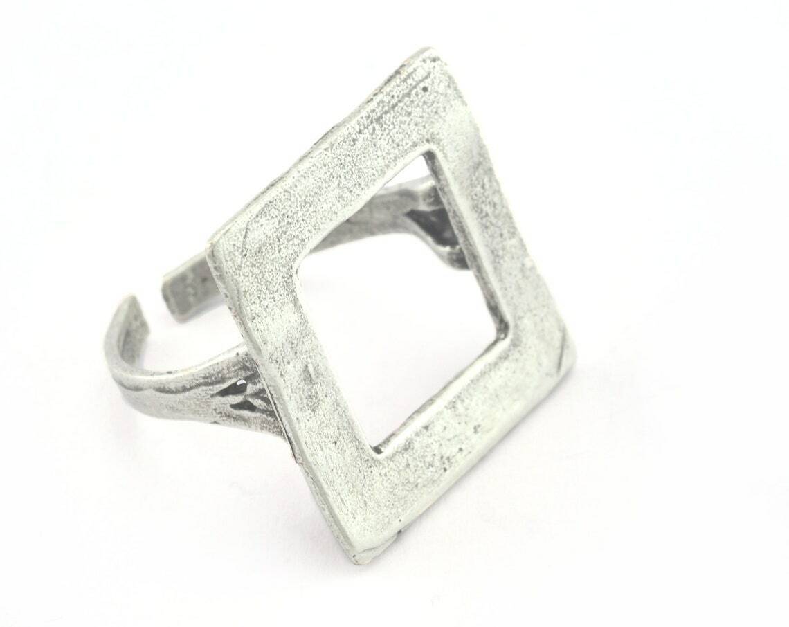 『SA RING 21 SILVER』 Square Ring Adjustable Antique Silver Plated brass (21mm 11US