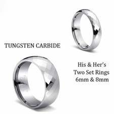 Men's 8MM " " Woman's 6MM Domed Faceted Tungsten Carbide Wedding Band Ring Set