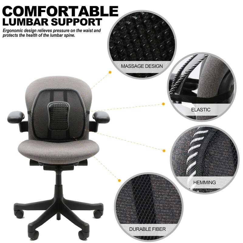 Breathable Mesh Back Lumbar Support with Massage Beads Comfort for Pain Relief Love Gorey