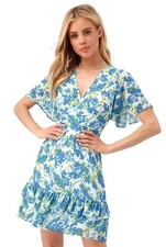 Lulus Glorious White Blue Floral Print Ruffled Mini Dress Women's Small NWT