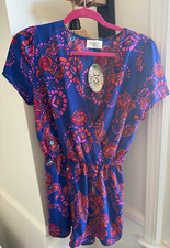 Everly Romper Size M Sea Blue Paisley Print with Lined Bottom NWT