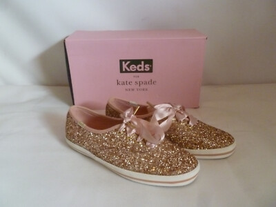Keds By Kate Spade New York Rose Gold Glitter Sneakers Trainers Shoes UK  New UK