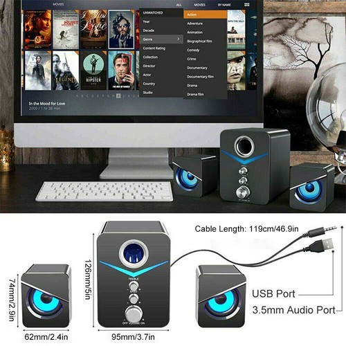 Surround Sound System LED Speakers Gaming Bass USB Wired for Desktop Computer PC - Picture 2 of 11