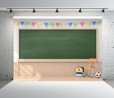 8x6ft Fabric School Backdrop Classroom Interior with Blackboard Wooden Wall