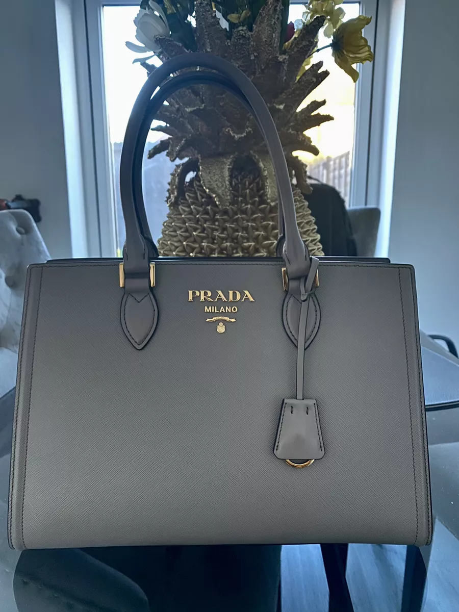 Prada Argilla Saffiano Lux Leather Small Tote Bag