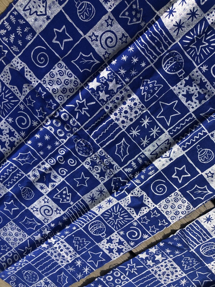 fabric Panels Quilt Christmas Blue With Silver Sparkle Patchwork 2x( 52 X32cm) - Image 2 of 4