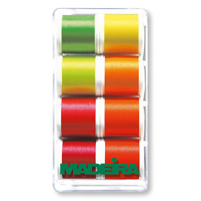 Madeira Garn 100% Polyester fluoreszierend Neonfarben 8 x 200m Spulen Geschenkbox
