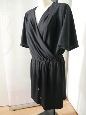 By Julie Black Dress Cache Heart SIZE S 34/36 Shawl Waffle Print Sleeves Short