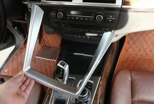 Para BMW X5 X6 E70 E71 2008-2013 Copa de agua Consola central ABS Cubierta Plateada Borde Foto 3 de 4