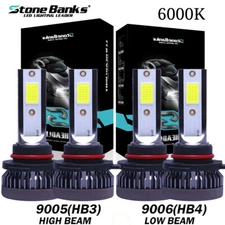 9005 9006 LED Headlights Kit Combo Bulbs 6000K High Low Beam Super White Bright