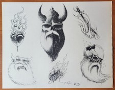 1987 VINTAGE Jack Rudy Traditional Tattoo Flash Sheet Tattooland Biker, Viking