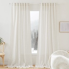 108 inch Curtains - Flax Linen Blend Semi Sheer Light Glare Filtering Semi Sheer