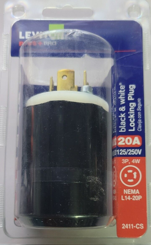 LEVITON 20 Amp 125/250-Volt Locking Plug, Black And White (2411-CS)