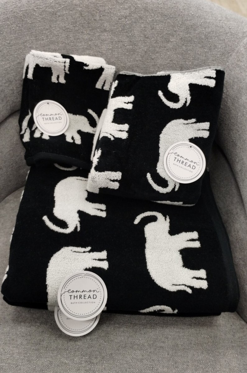 Common Thread 6 pc ELEPHANT Zero Twist BATH HAND TIP TOWELS Black