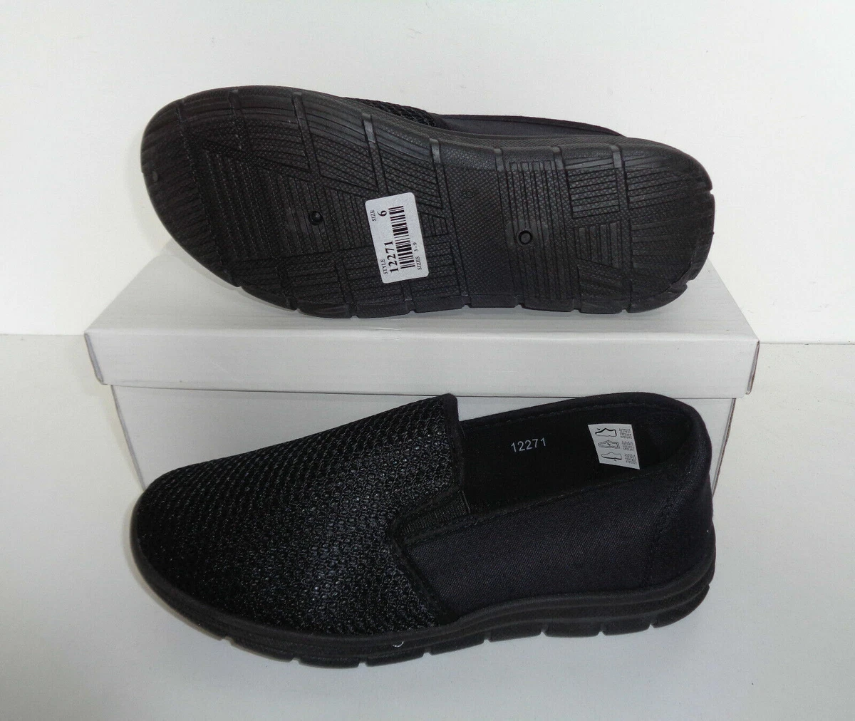 New Shoe Zone Ladies Black Slip On Memory Foam Nurse Trainers Shoes Size 3