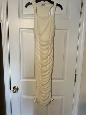 oh polly lady luxe dress Embellished Strapless Plunge Gown in Almond