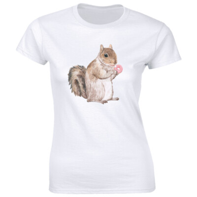 Cute Squirrel Eating Donuts T-Shirt for Women Animal Lover Tee Shirt