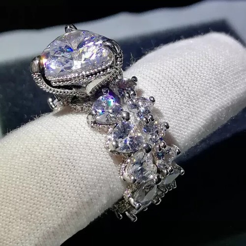 4CT Heart Cut Lab-Created Diamond 14K White Gold Plated Women's Wedding Ring Set - Picture 9 of 11