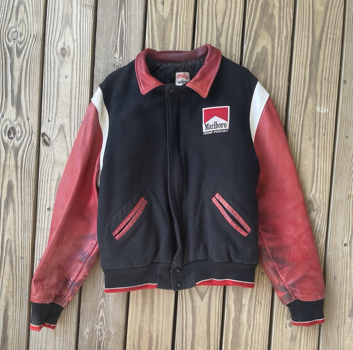 marlboroマルボロ varsity jacket ボンバージャケット 牛革 Vintage American Marlboro team Penske leather racing jacket | eBay