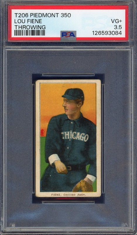 1909 T206 Piedmont 350 Tobacco Card PSA 3.5 Lou Fiene (Throwing) Centered