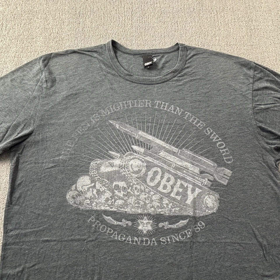 OBEY Propaganda Shirt Adult Large Gray Short Sleeve Graphic Casual Men's - Image 3 of 4